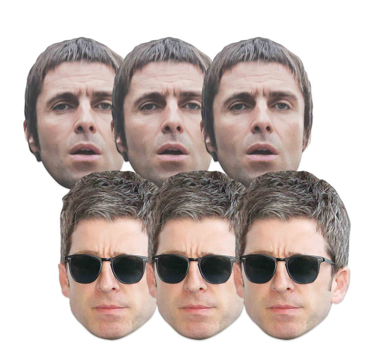 CMP006 Liam and Noel Gallagher Masks  Six Pack Cardboard Face Masks With Tabs and Elastic