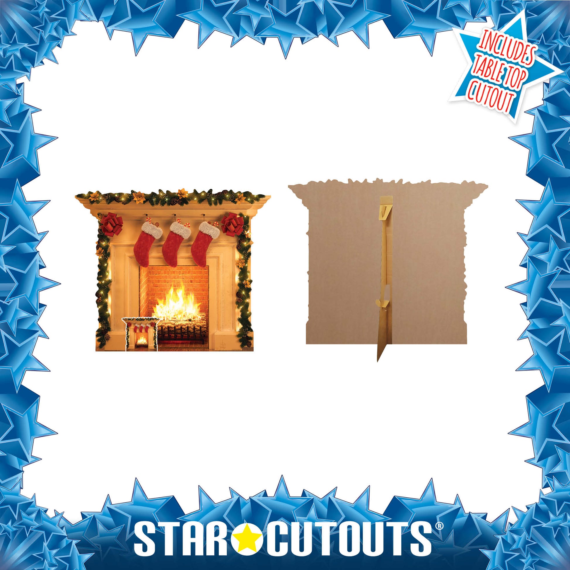 SC1458 Festive 1 dimensional Christmas Fireplace Cardboard Cut Out Height 101cm - Star Cutouts