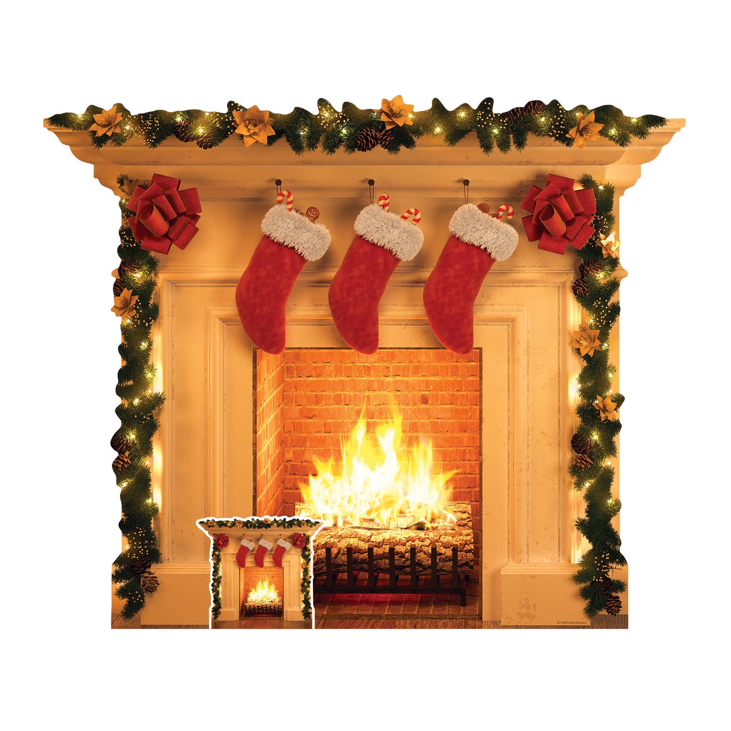 SC1458 Festive 1 dimensional Christmas Fireplace Cardboard Cut Out Height 101cm - Star Cutouts