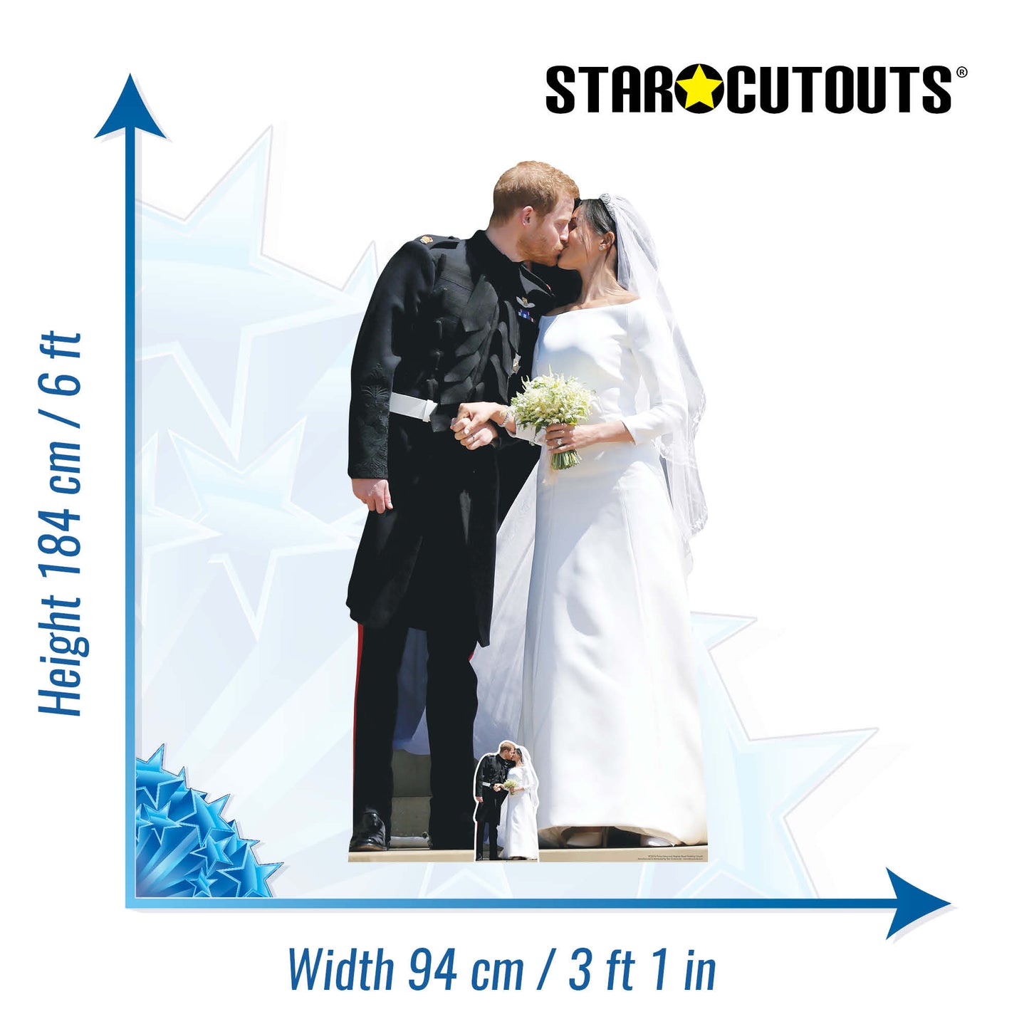 SC2076 Prince Harry and Meghan Royal Wedding Couple First Kiss Cardboard Cut Out Height 184cm