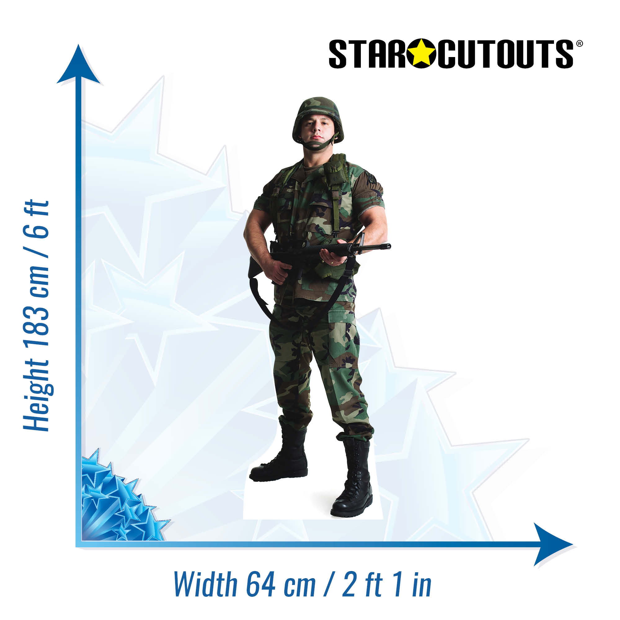 SC388 US Soldier Cardboard Cut Out Height 183cm Star Cutouts