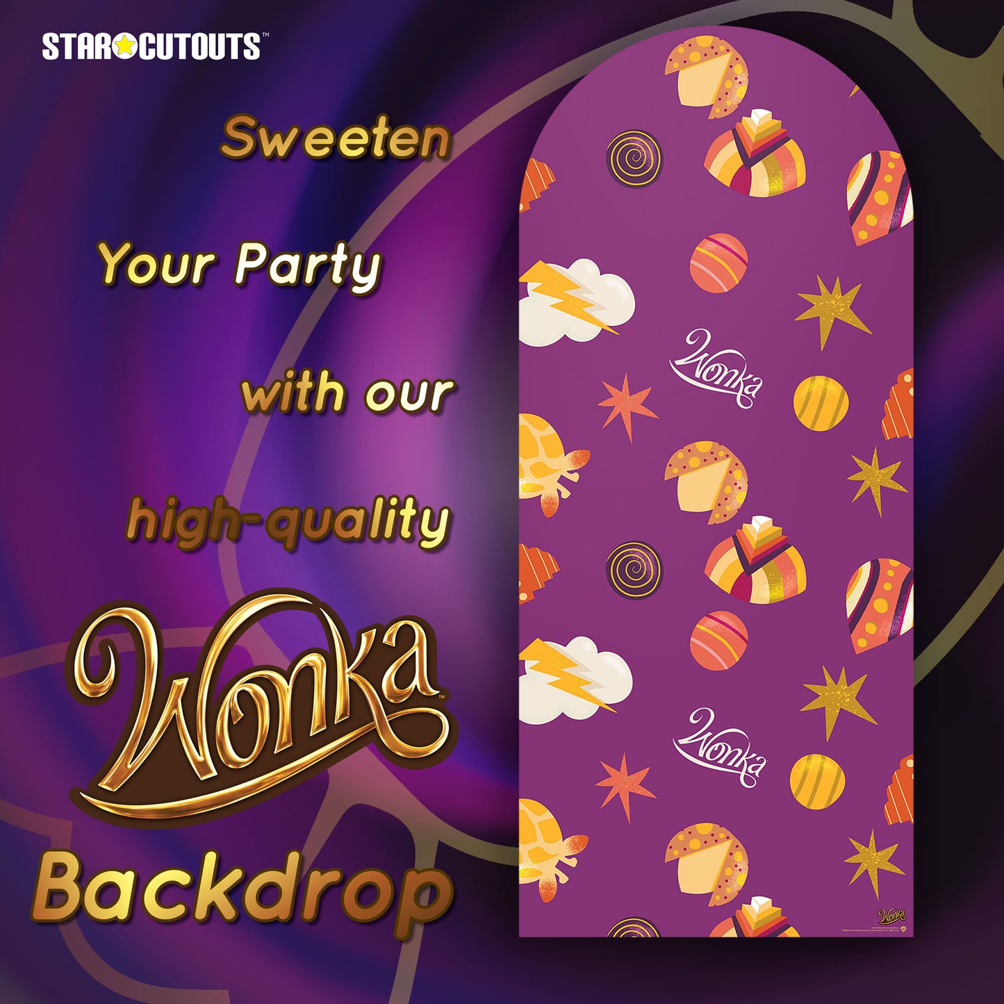 SC4493 Wonka Purple Sweets & Stars Backdrop Single Cardboard Cut Out Height 185cm