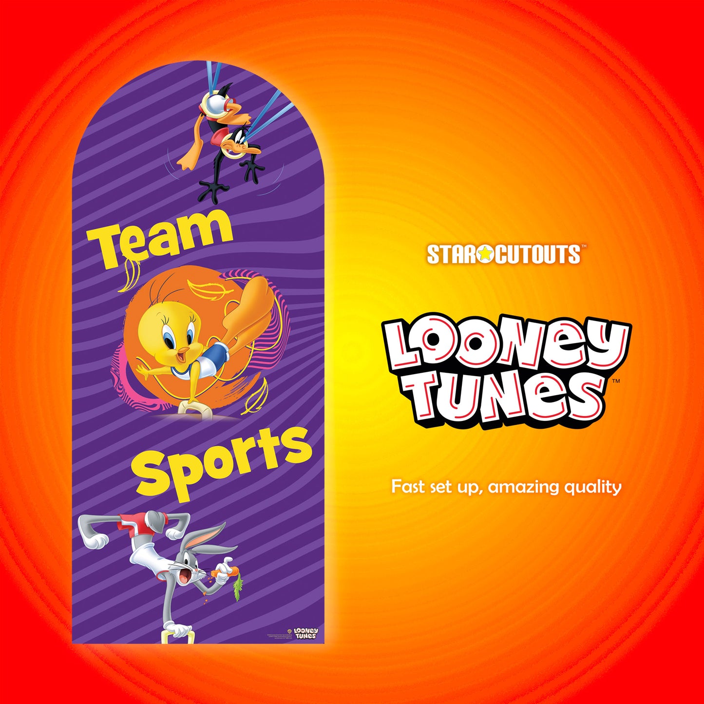 SC4504 Looney Tunes Team Sports Backdrop Single Cardboard Cut Out Height 185cm