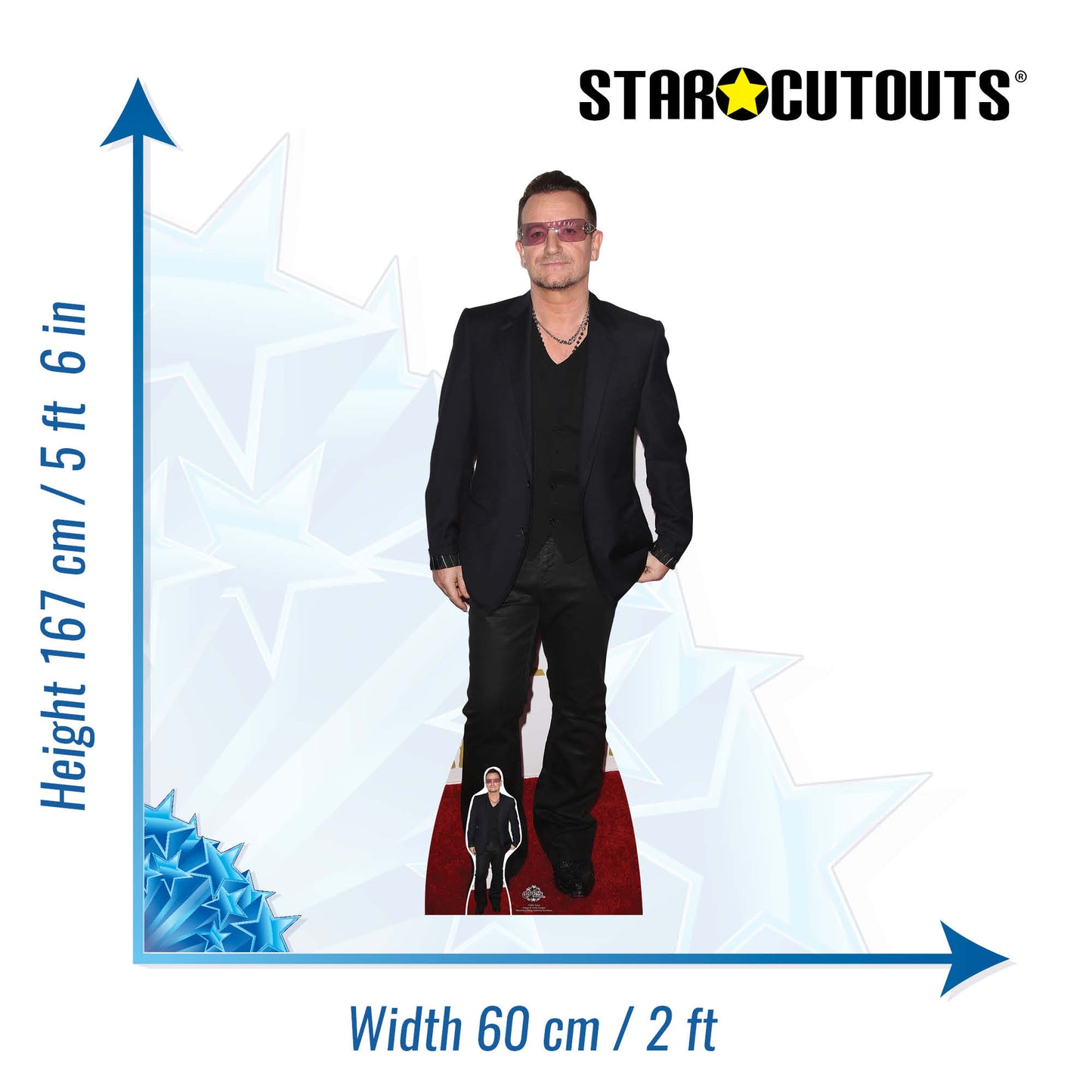 CS647 Bono Height 167cm Lifesize Cardboard Cut Out With Mini