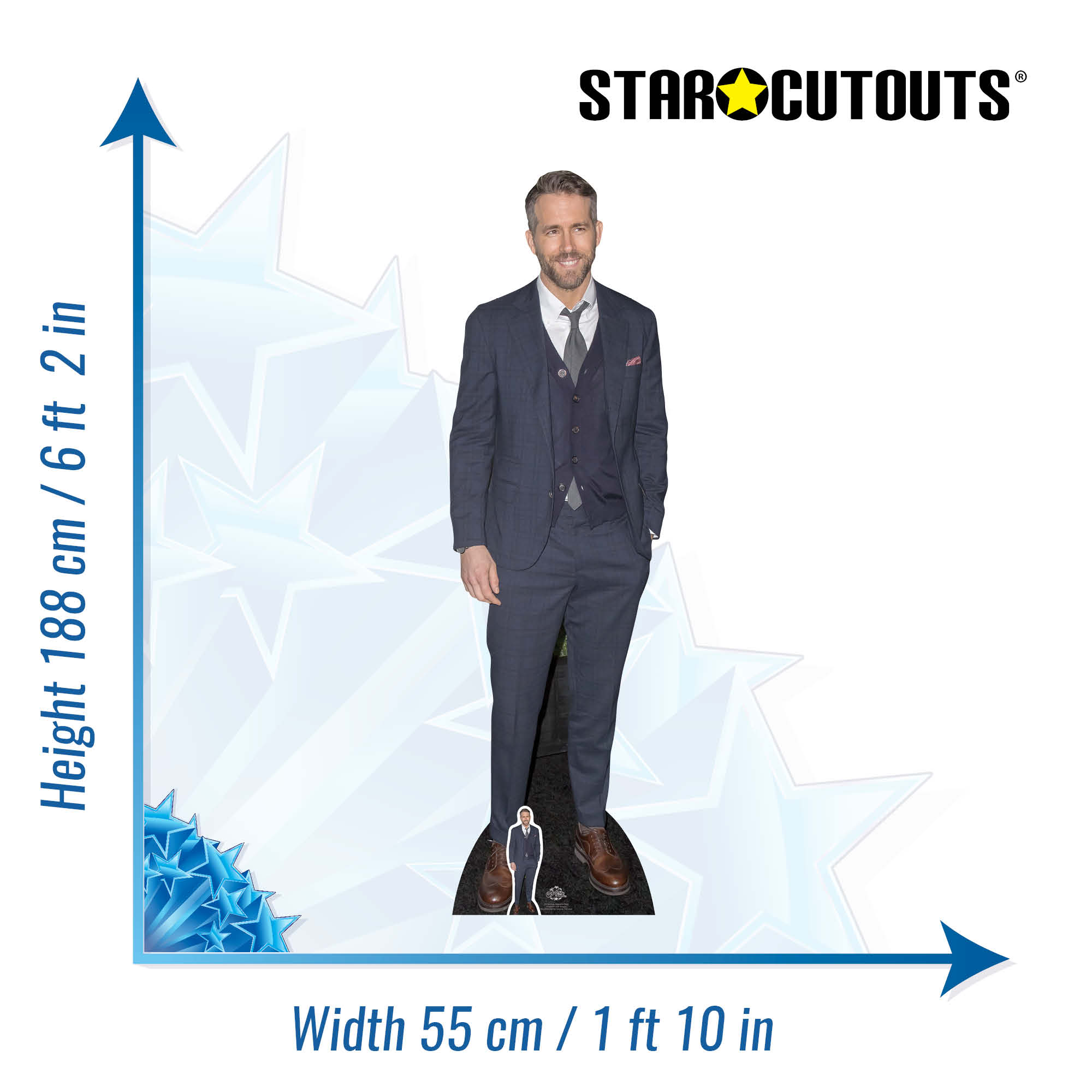 Cs704 Ryan Reynolds Smart Casual Suit Height 188cm Lifesize Cardboard Star Cutouts 