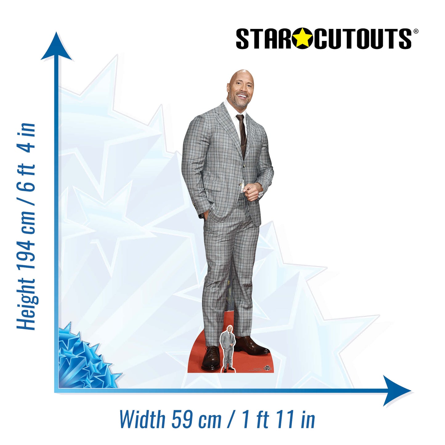 CS727 Dwayne Johnson Checked Suit Height 194cm Lifesize Cardboard Cut Out With Mini