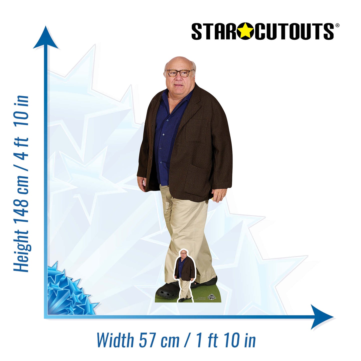 CS754 Danny DeVito Blue Shirt Cream Trousers Height 148cm Lifesize Cardboard Cut Out With Mini