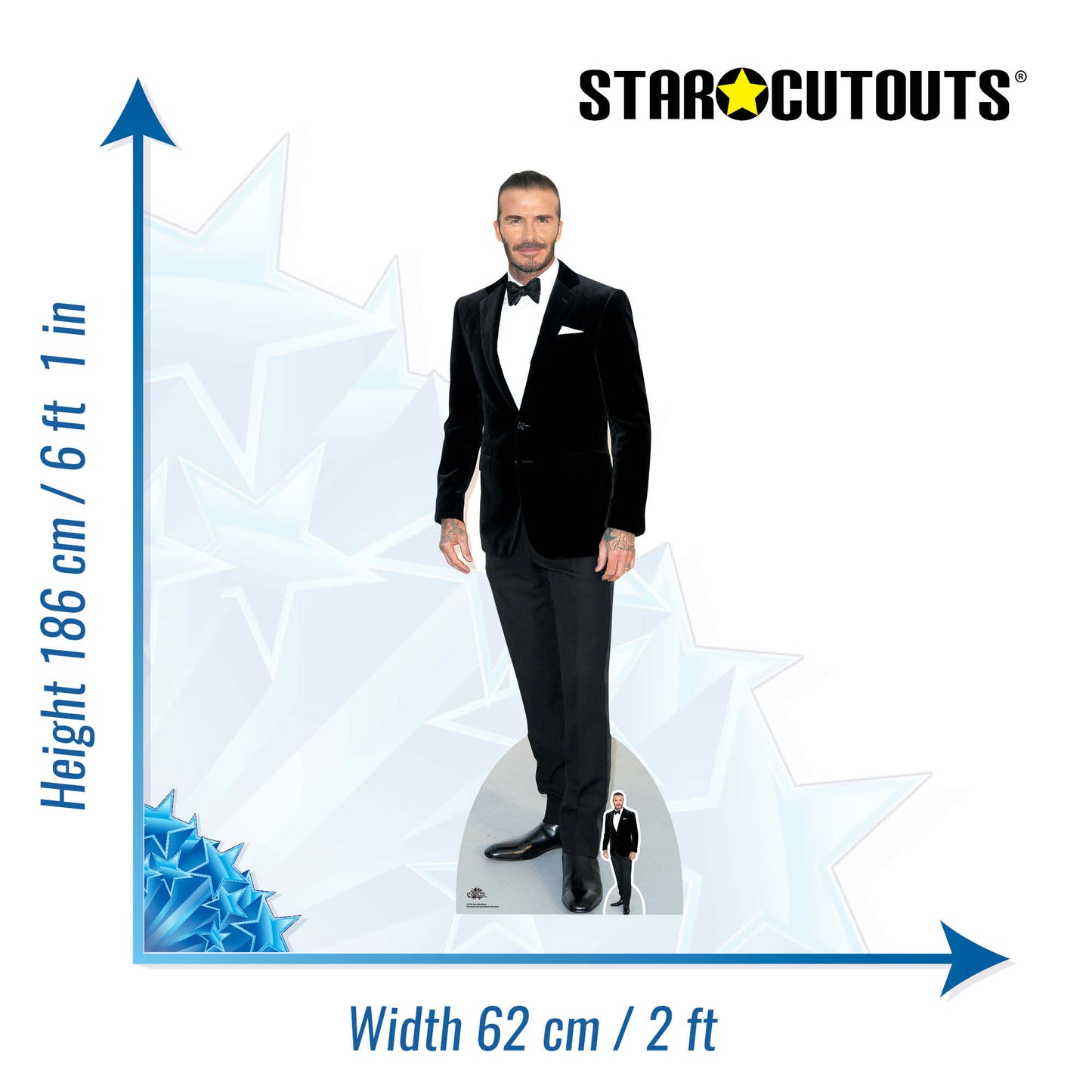 CS782 David Beckham Smart Black Suit Bow Tie Height 186cm Lifesize Cardboard Cut Out With Mini