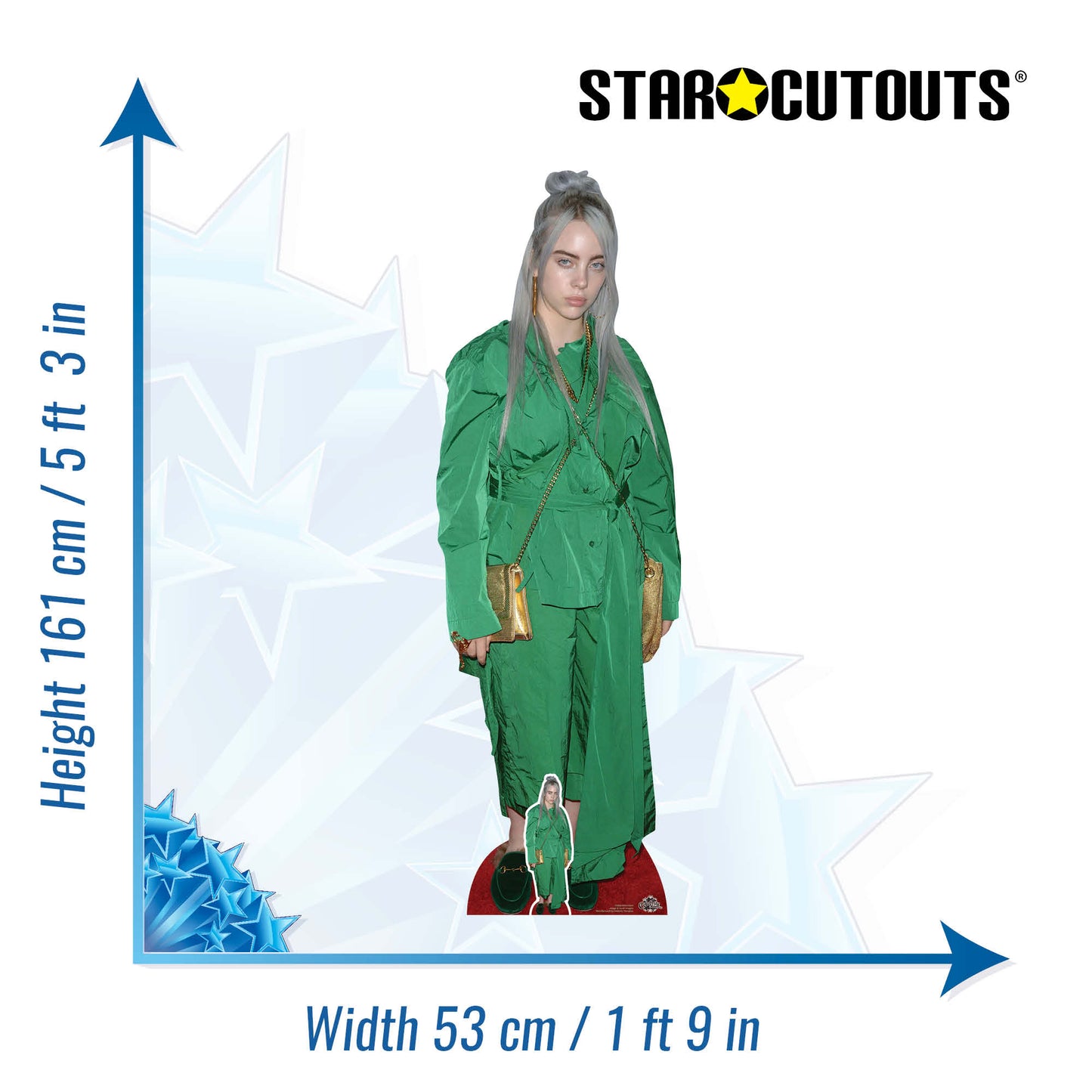 CS804 Billie Eilish Green Suit Gold Bag Height 161cm Lifesize Cardboard Cut Out With Mini