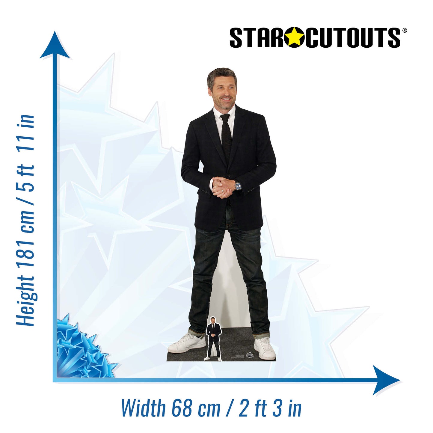 CS815 Patrick Dempsey Casual Trainers Height 181cm Lifesize Cardboard Cut Out With Mini