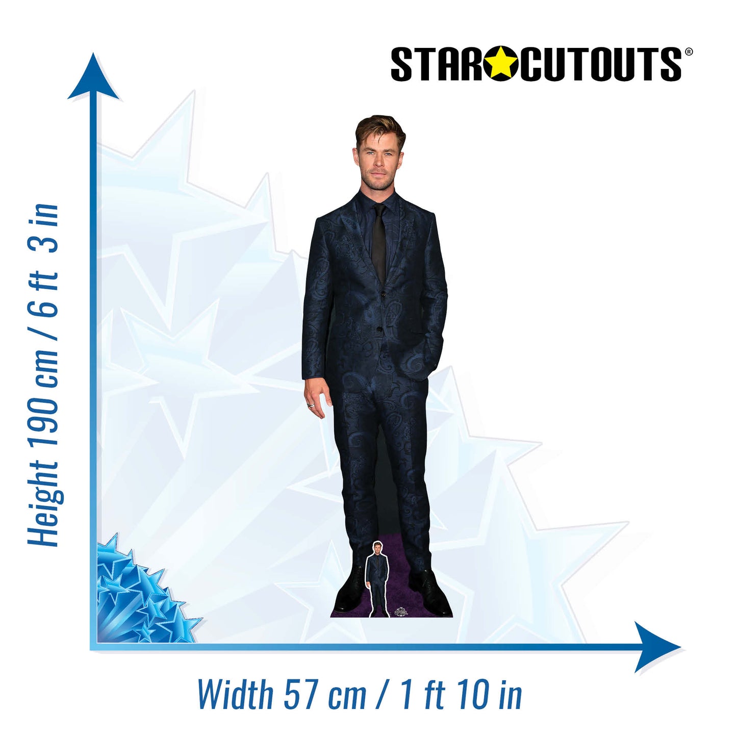 CS845 Chris Hemsworth Blue Suit Height 190cm Lifesize Cardboard Cut Out With Mini