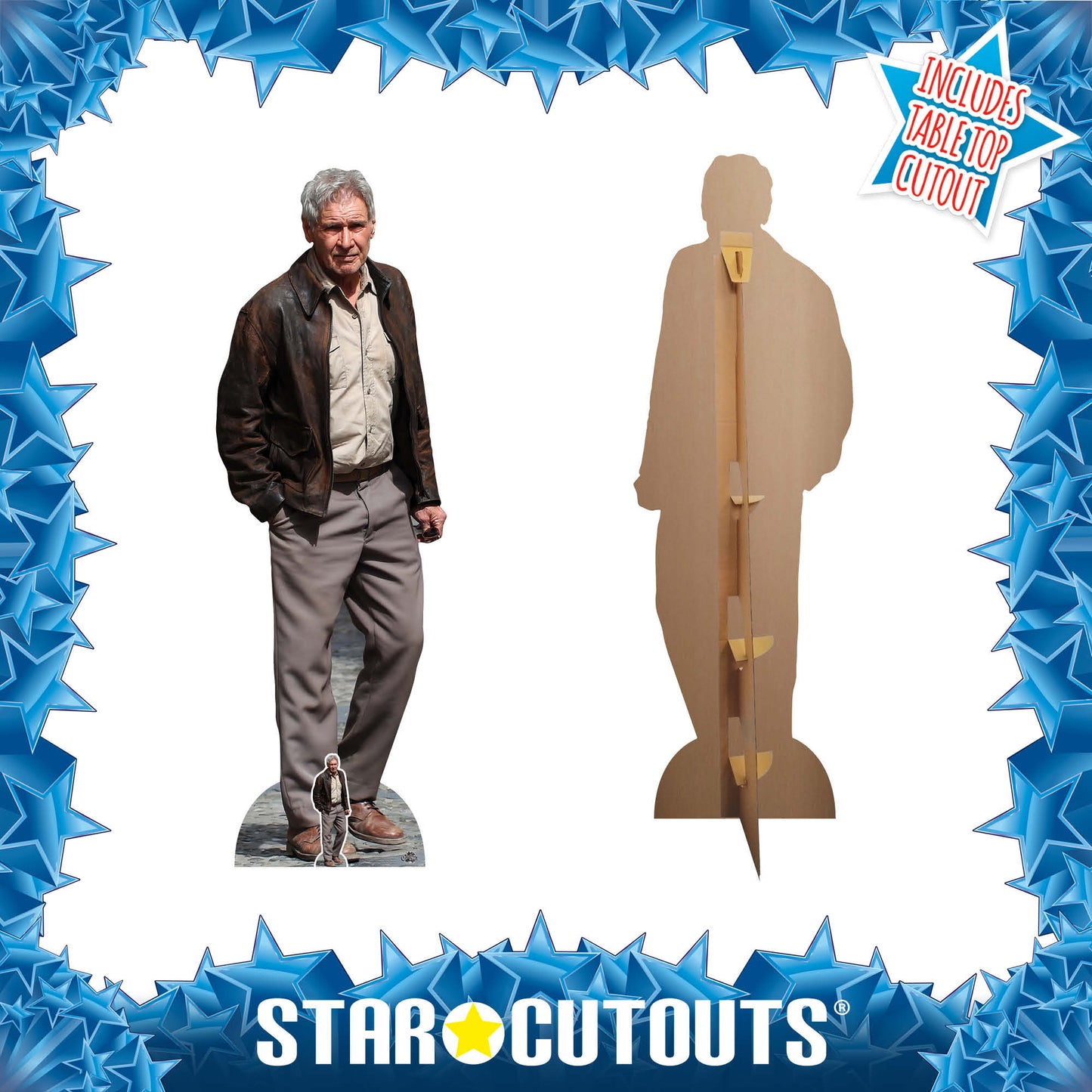 CS1017 Harrison Ford Beige Shirt & Brown Leather Jacket Height 186cm Lifesize Cardboard Cut Out With Mini