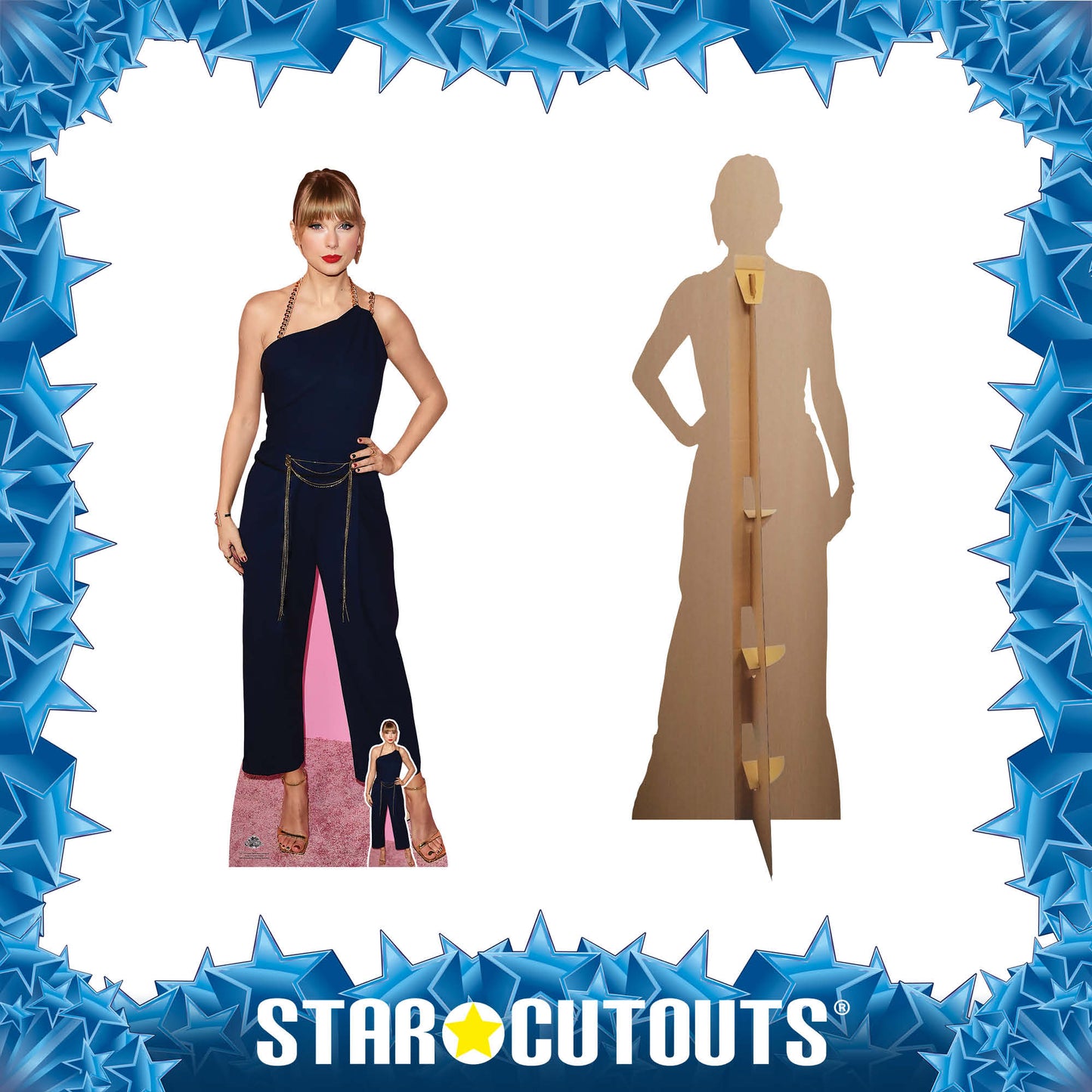 CS1110 Taylor Navy Jumpsuit Height 183cm Lifesize Cardboard Cut Out With Mini