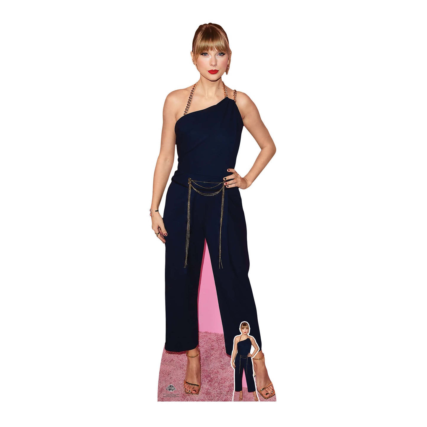 CS1110 Taylor Navy Jumpsuit Height 183cm Lifesize Cardboard Cut Out With Mini