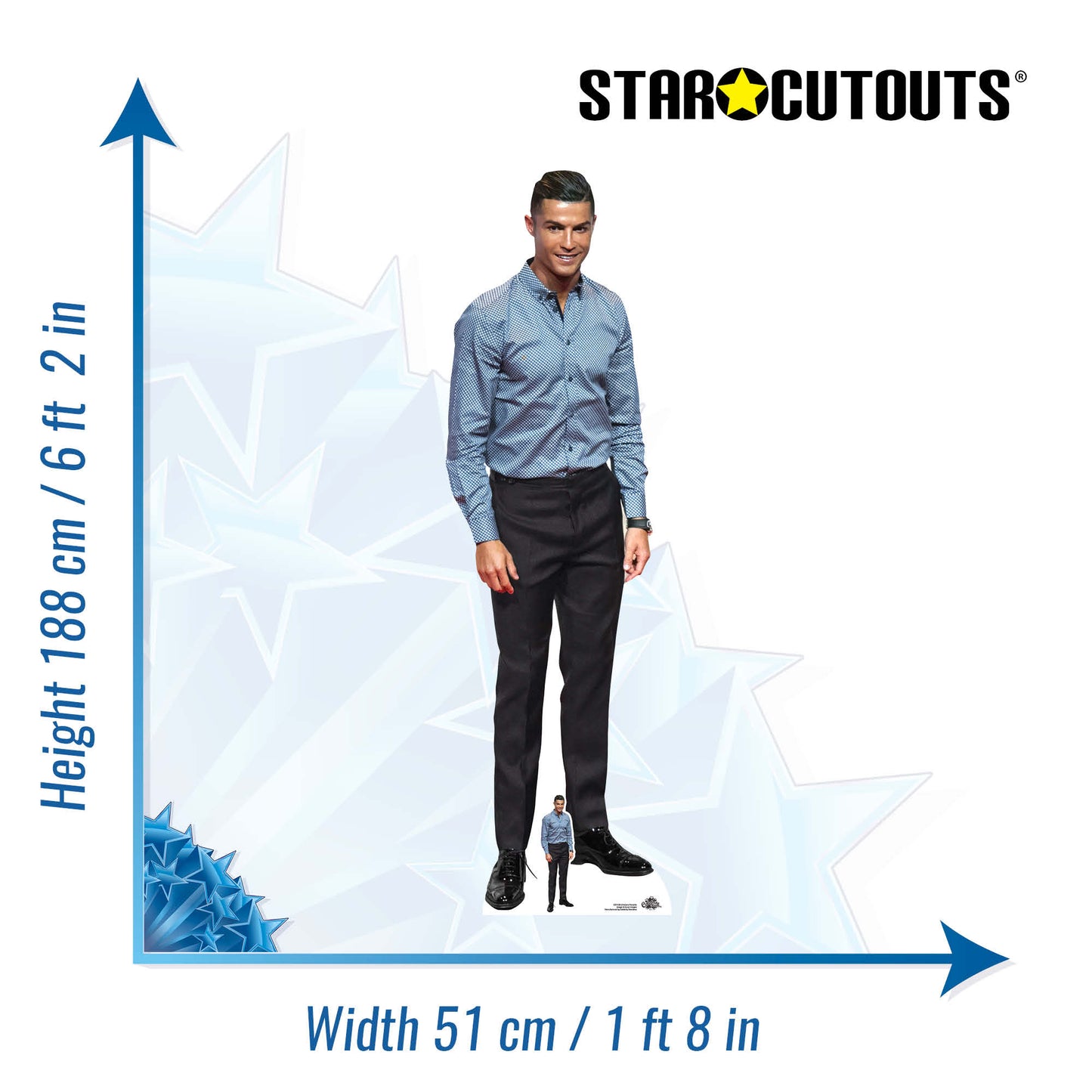 CS1138 Cristiano Ronaldo Blue Shirt Height 188cm Lifesize Cardboard Cut Out With Mini