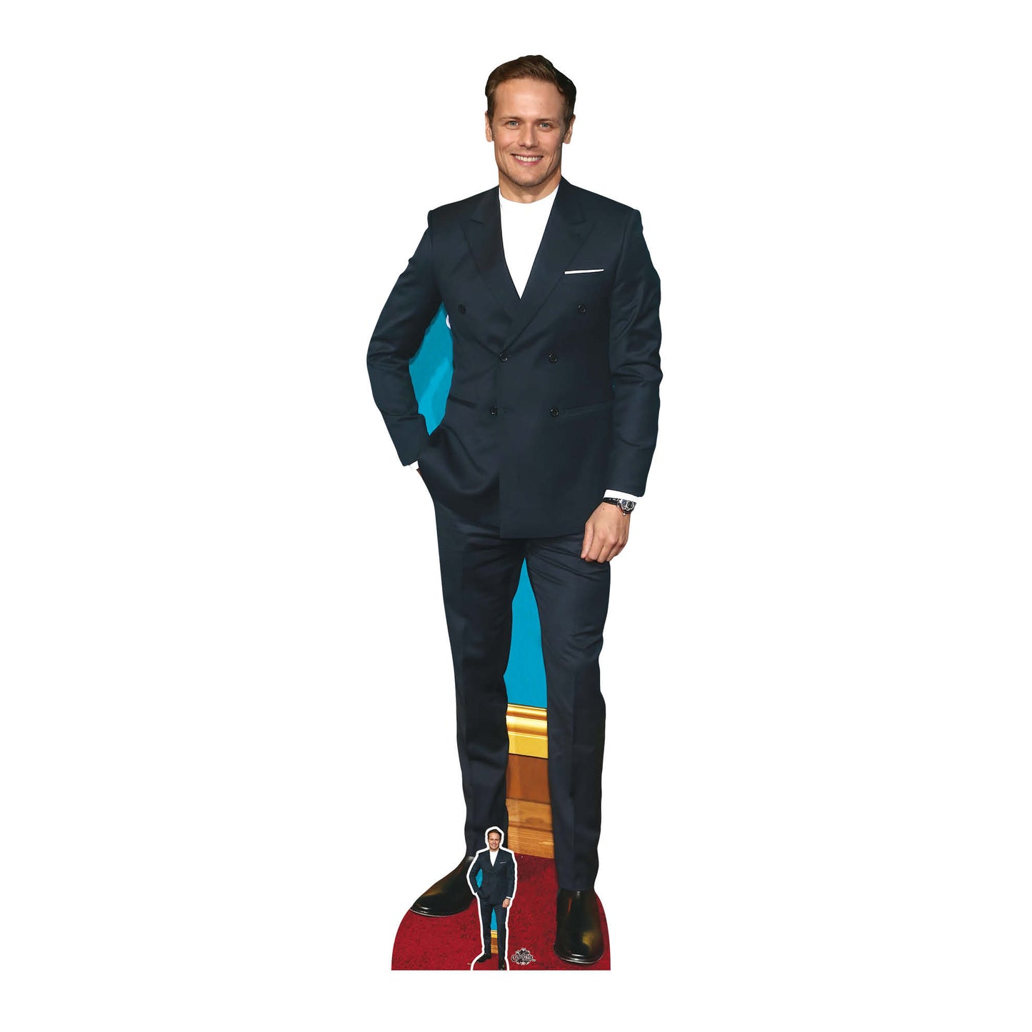 CS938 Sam Heughan Black Suit Smile Height 193cm Lifesize Cardboard Cut Out With Mini