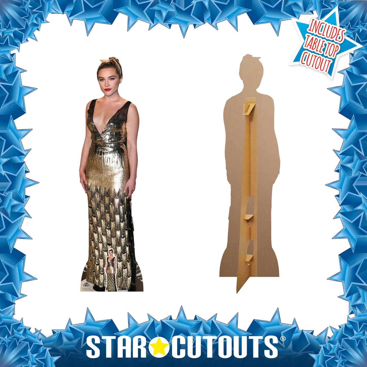 CS944 Florence Pugh Black Gold Dress Height 163cm Lifesize Cardboard Cut Out With Mini