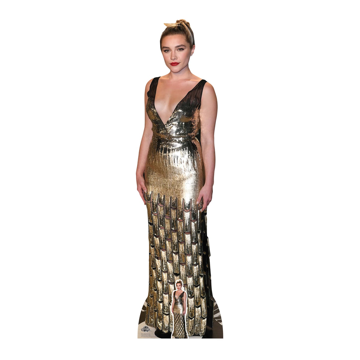 CS944 Florence Pugh Black Gold Dress Height 163cm Lifesize Cardboard Cut Out With Mini