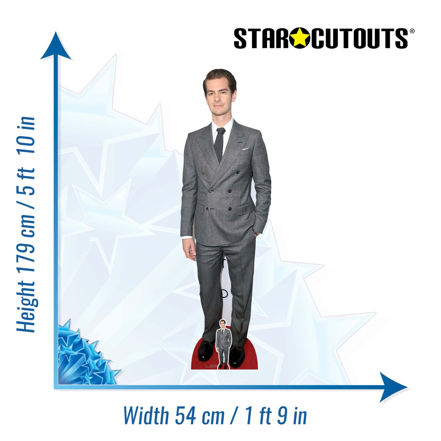 CS957 Andrew Garfield Grey Suit Height 179cm Lifesize Cardboard Cut Out With Mini