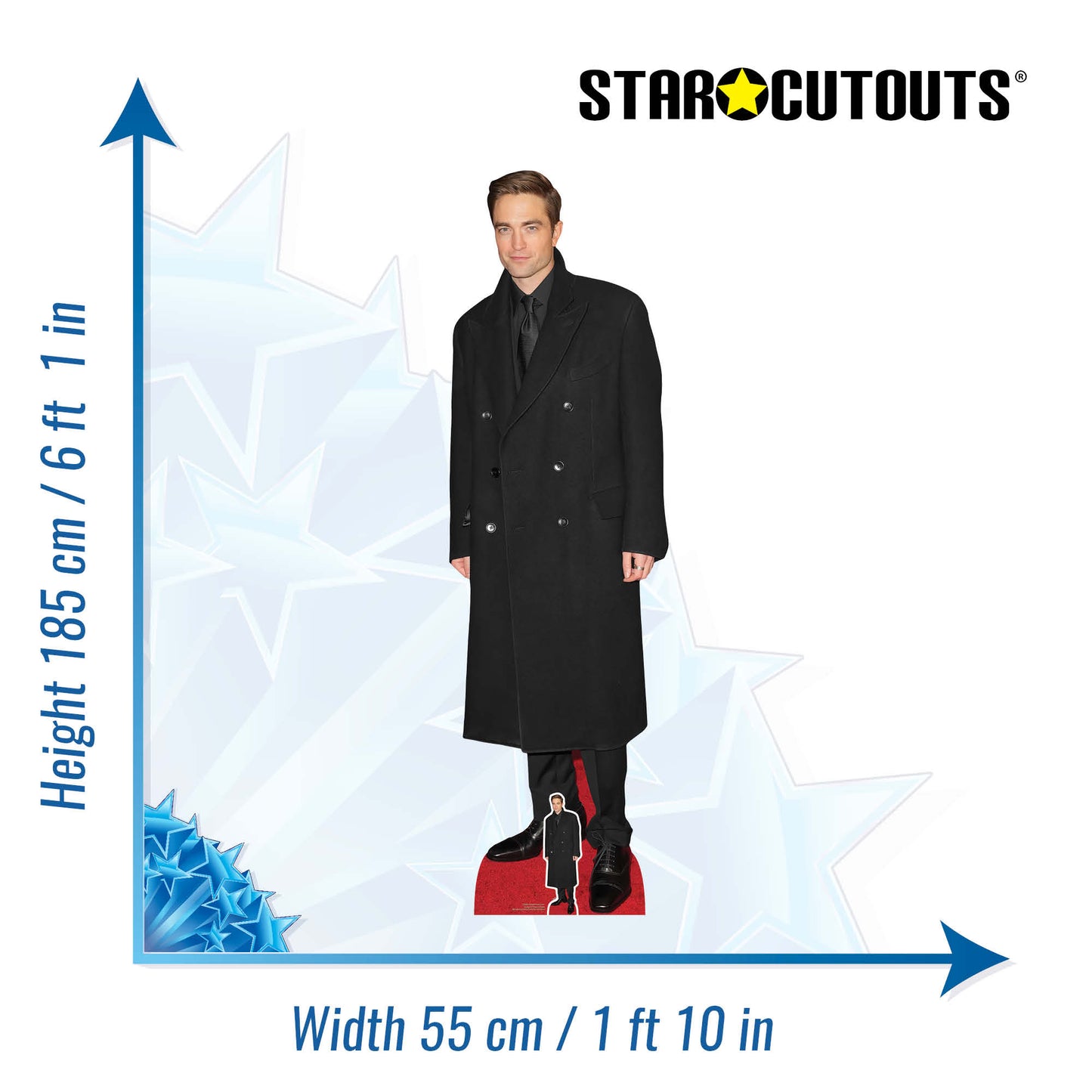 CS967 Robert Pattinson Long Black Coat Height 185cm Lifesize Cardboard Cut Out With Mini