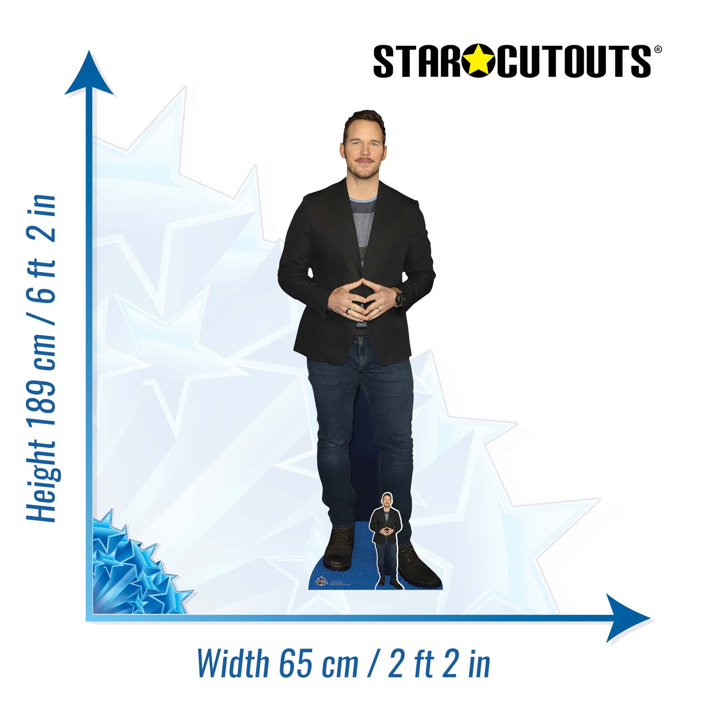 CS980 Chris Pratt Black Jacket Height 189cm Lifesize Cardboard Cut Out With Mini