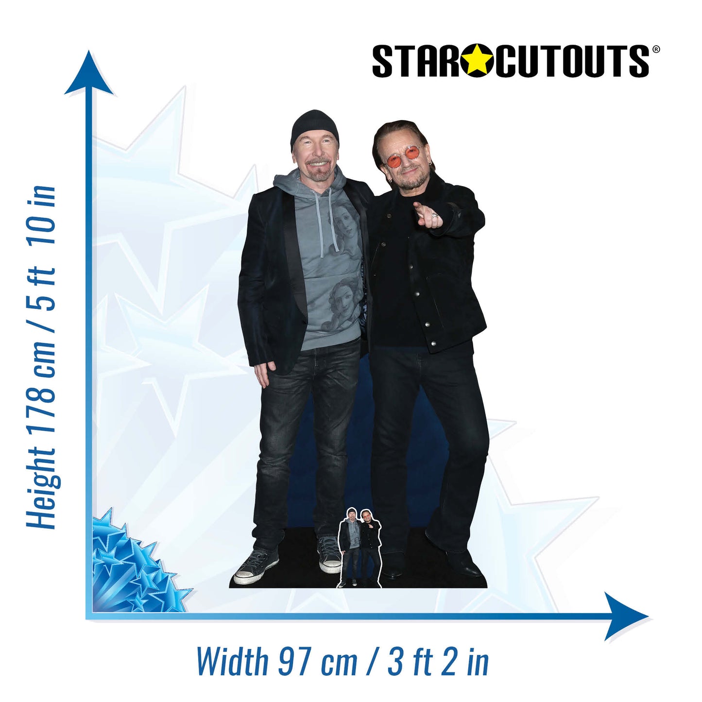 CS991 Bono and Edge Height 178cm Lifesize Cardboard Cut Out With Mini