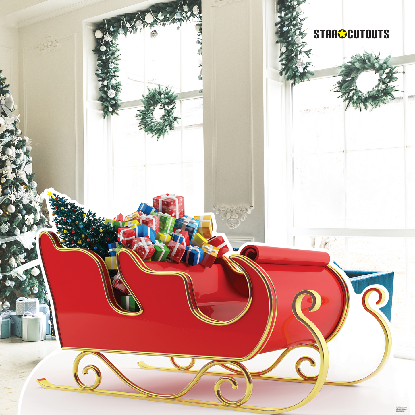 SC4198 Christmas Santa Sleigh with Presents Cardboard Cut Out Height 93cm