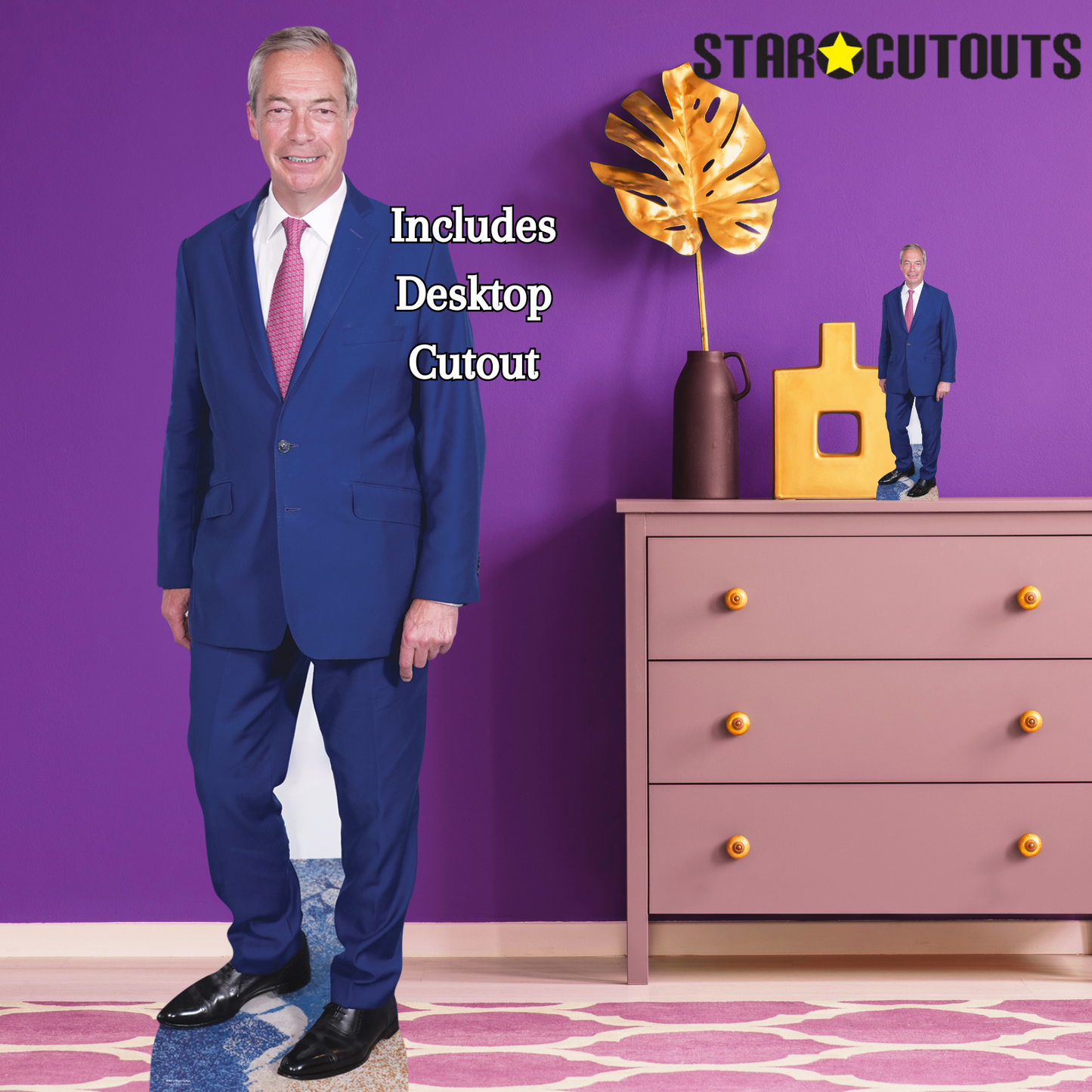 SC4511 Nigel Farage Pink Tie -  Cardboard Cut Out Height 183cm