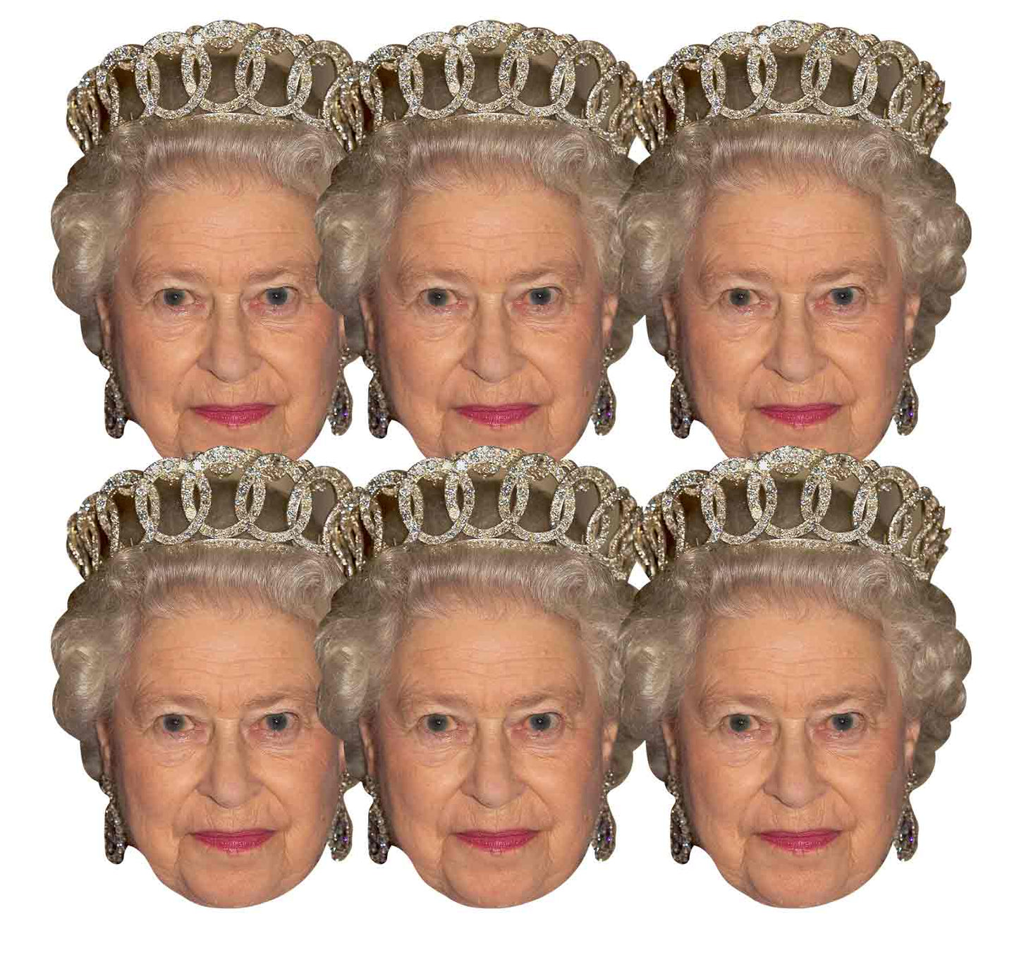 SMP152 Queen Elizabeth   British Royals Six Pack Cardboard Face Masks With Tabs and Elastic