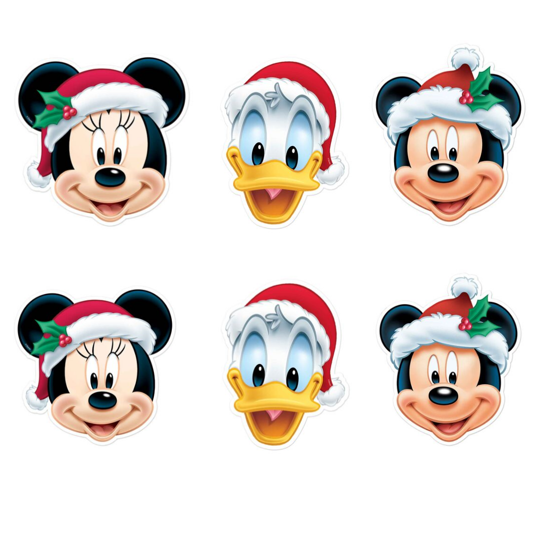 SMP265 DISNEY - CHRISTMAS MICKEY AND FRIENDS (2 MICKEY, 2 MINNIE, 2 DONALD) Christmas Six Pack Cardboard Face Masks With Tabs and Elastic