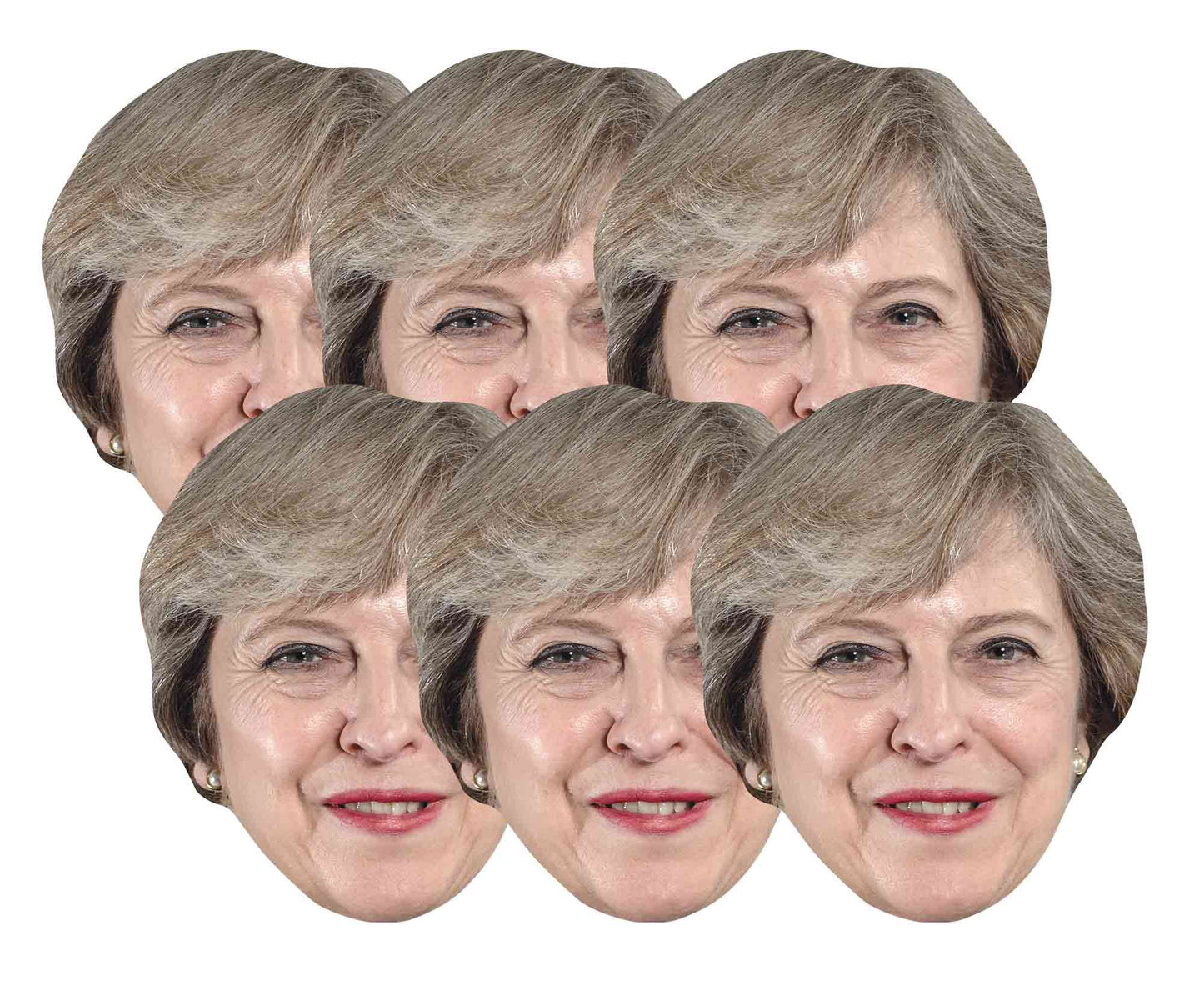 SMP400  Theresa May Politicians Six Pack Cardboard Face Masks With Tabs and Elastic