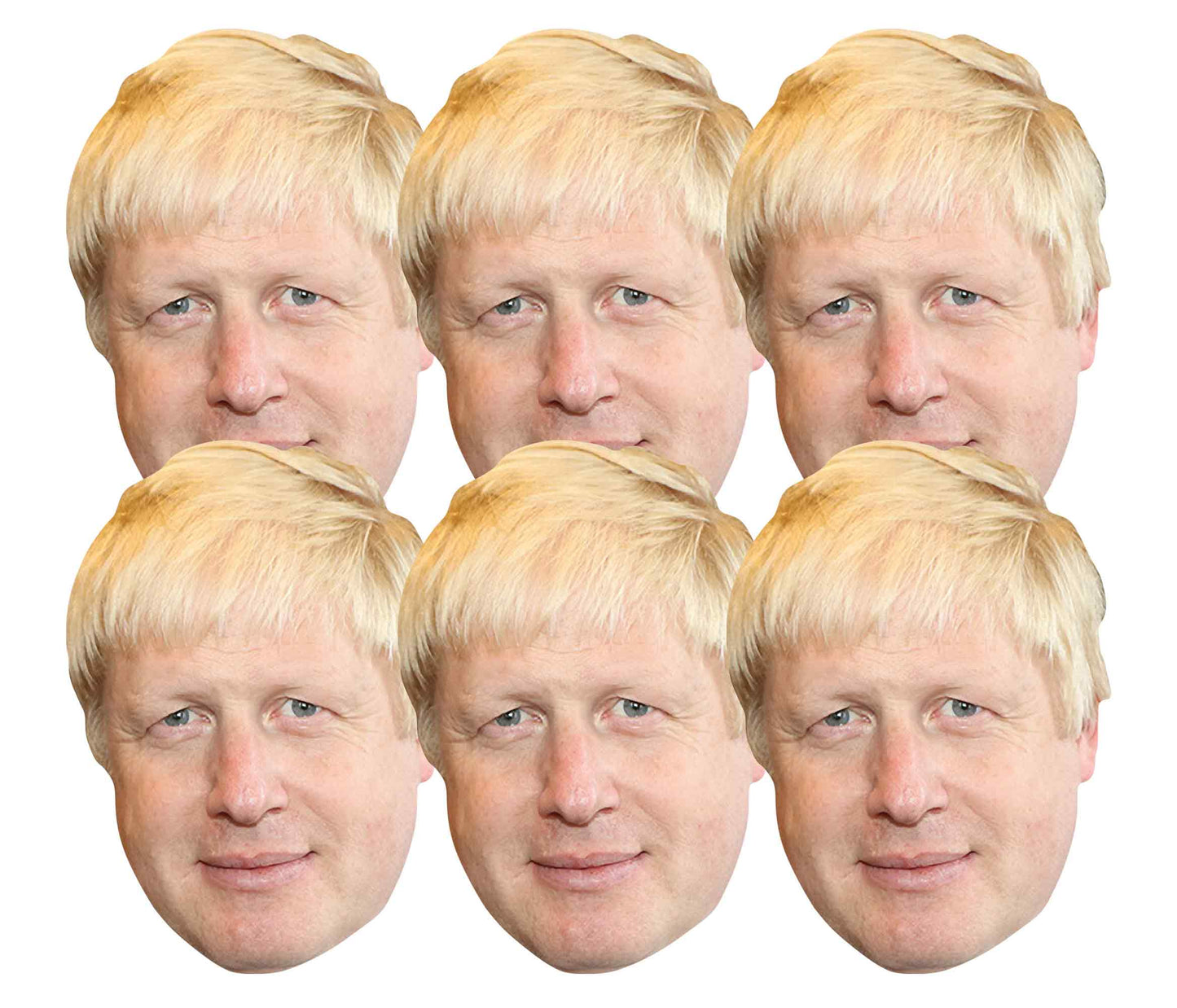 SMP407 Boris Johnson 6   Pack Politicians Six Pack Cardboard Face Masks With Tabs and Elastic