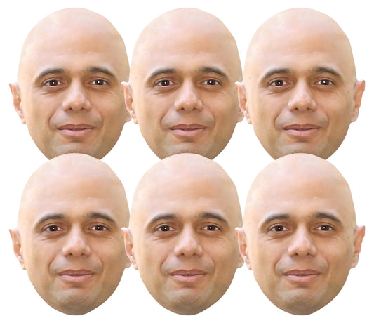 SMP408 Sajid Javid Politician  Includes Tabs and Elastic Politicians Six Pack Cardboard Face Masks With Tabs and Elastic