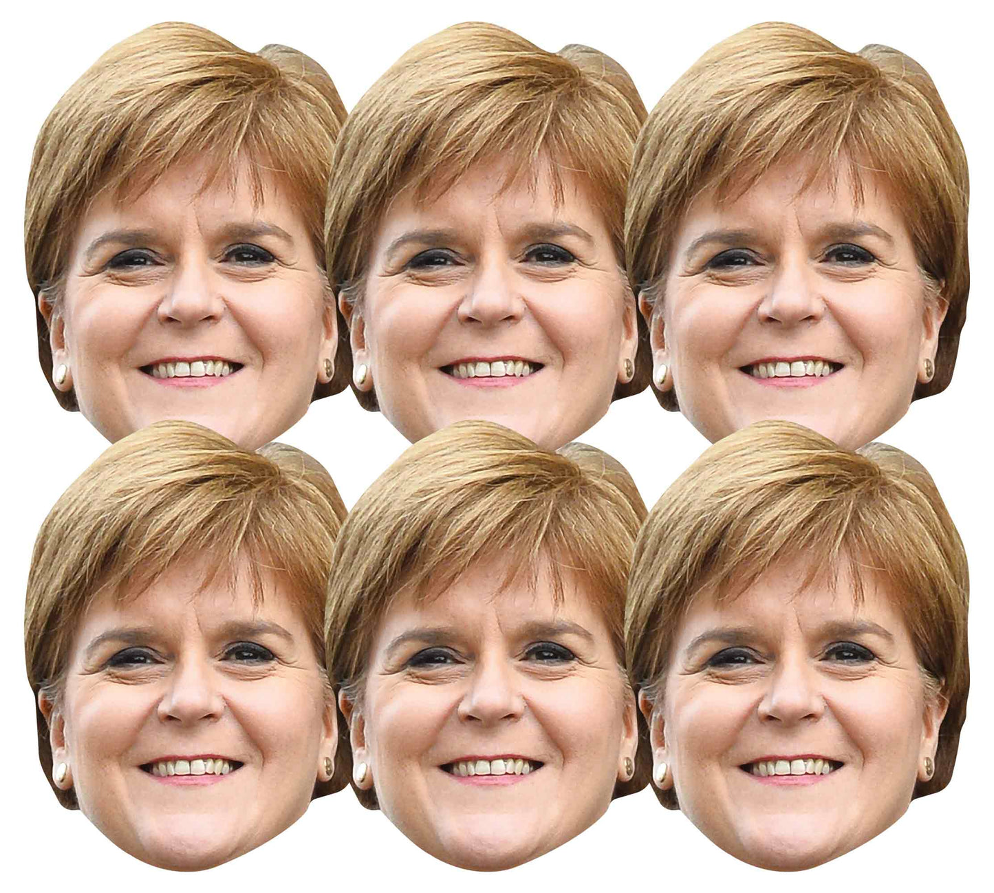 SMP409 Nicola Sturgeon Politician  Includes Tabs and Elastic Politicians Six Pack Cardboard Face Masks With Tabs and Elastic