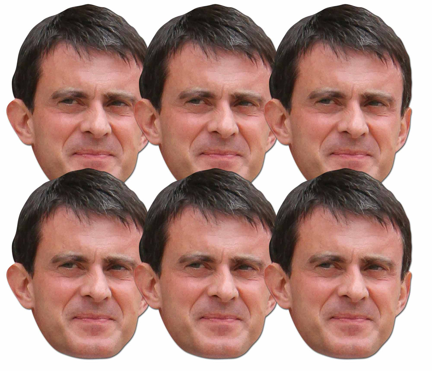 SMP413 Valls  Politicians Six Pack Cardboard Face Masks With Tabs and Elastic