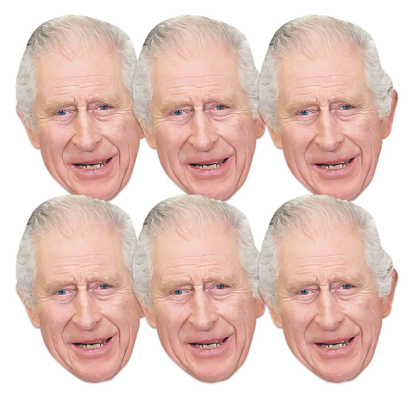 SMP468 
King Charles (SM437 x 6) British Royals Six Pack Cardboard Face Masks With Tabs and Elastic