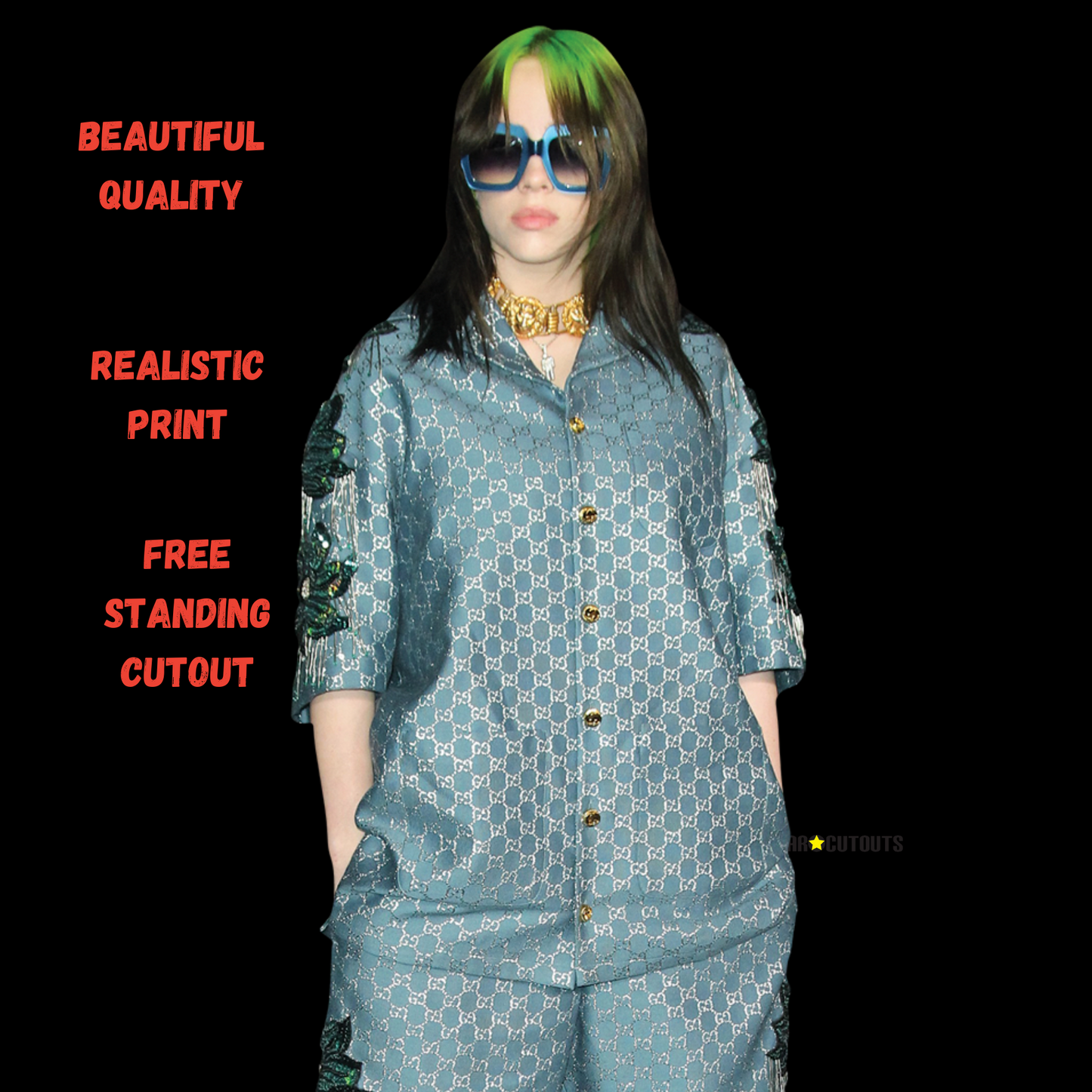 CS824 Billie Eilish Shades Green Hair Height 163cm Lifesize Cardboard Cut Out With Mini