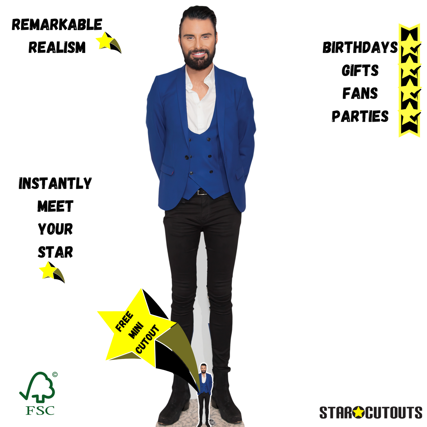 CS1097 Rylan Clark Height 194cm Lifesize Cardboard Cut Out With Mini